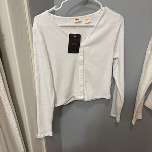 Levi’s White Ribbed Cropped Button Up Top NWT L | Y2K Slim Fit